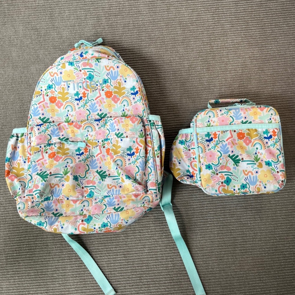 Crate‎ & Kids Floral Rainbow Backpack and Lunch Box Set Embroidered 'Finley'